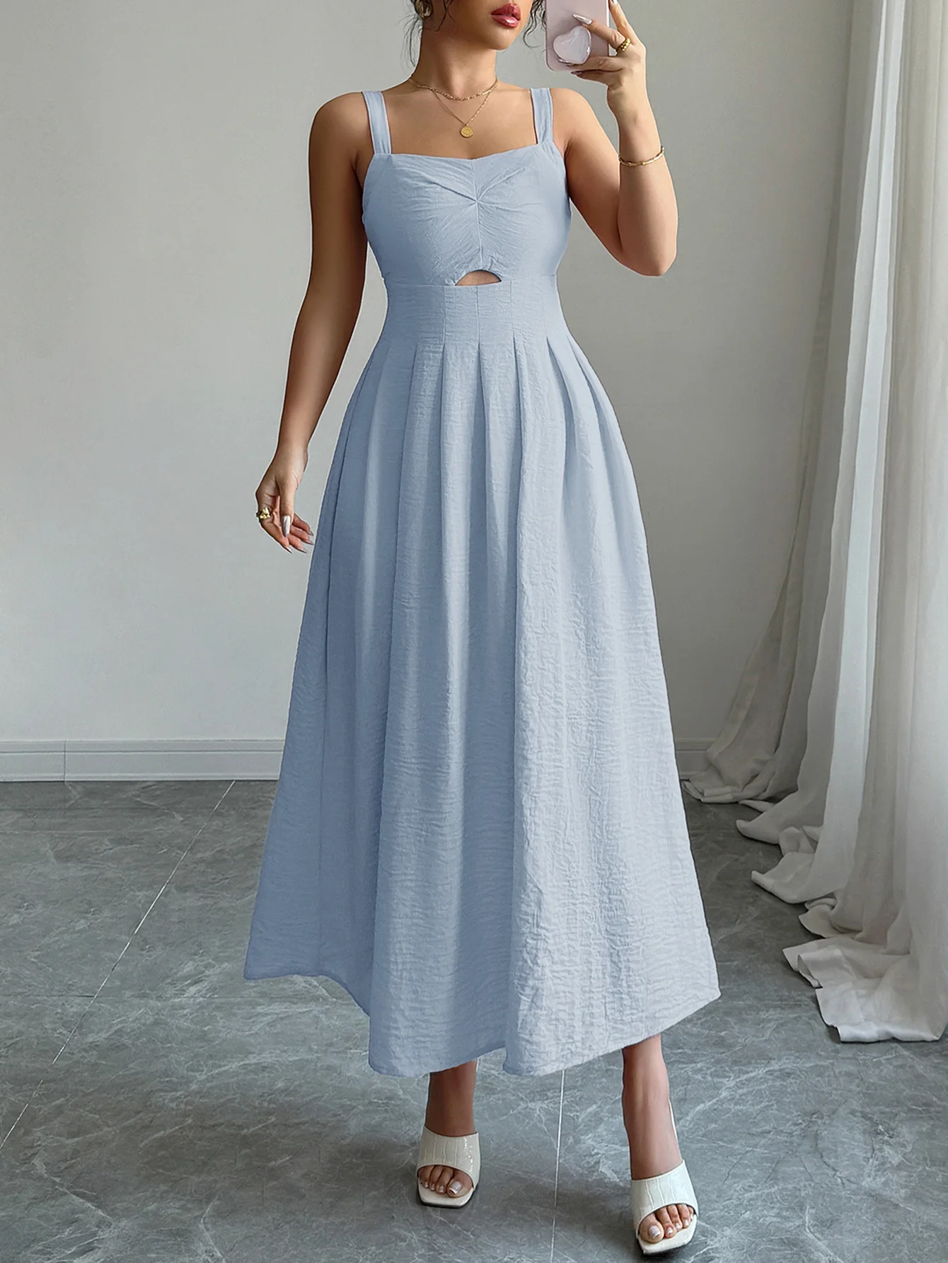 

Women's 2 Colors Best Friend Maxi Dress Spaghetti Strap Square Collar Cut Out Flare Skirt Evening Party Wedding Bridesmaid Gown