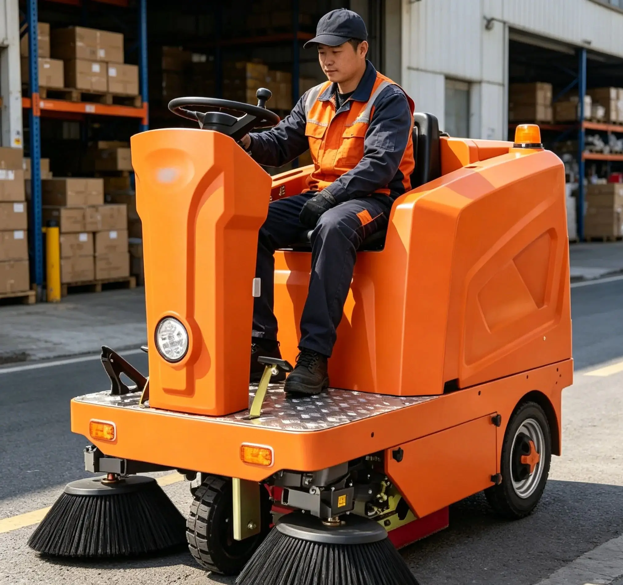 

Floor Sweepers with High Powerful Side Brush 120L Debris Bin Electric Road Sweeper Machine for Warehouse Floor Cleaning