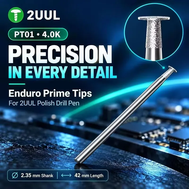 2UUL PT01 Enduro Prime Tips 4.0K Grinding Bit with 2.35mm Shank 42mm Length for Polish Drill Pen Phone PCB Repair Polishing Tool