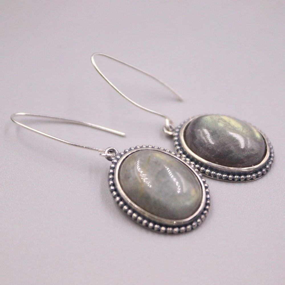 

Real Solid 925 Sterling Silver Dangle Women Lucky Gray Crystal Oval Earrings