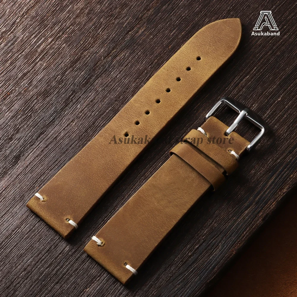 18/19/20/21/22/24mm Vintage Öl-Wachs-Leder-Uhrenarmband für Omega für Seiko Handgenähtes Rindsleder-Armband Smartwatch-Armband – Detail 12
