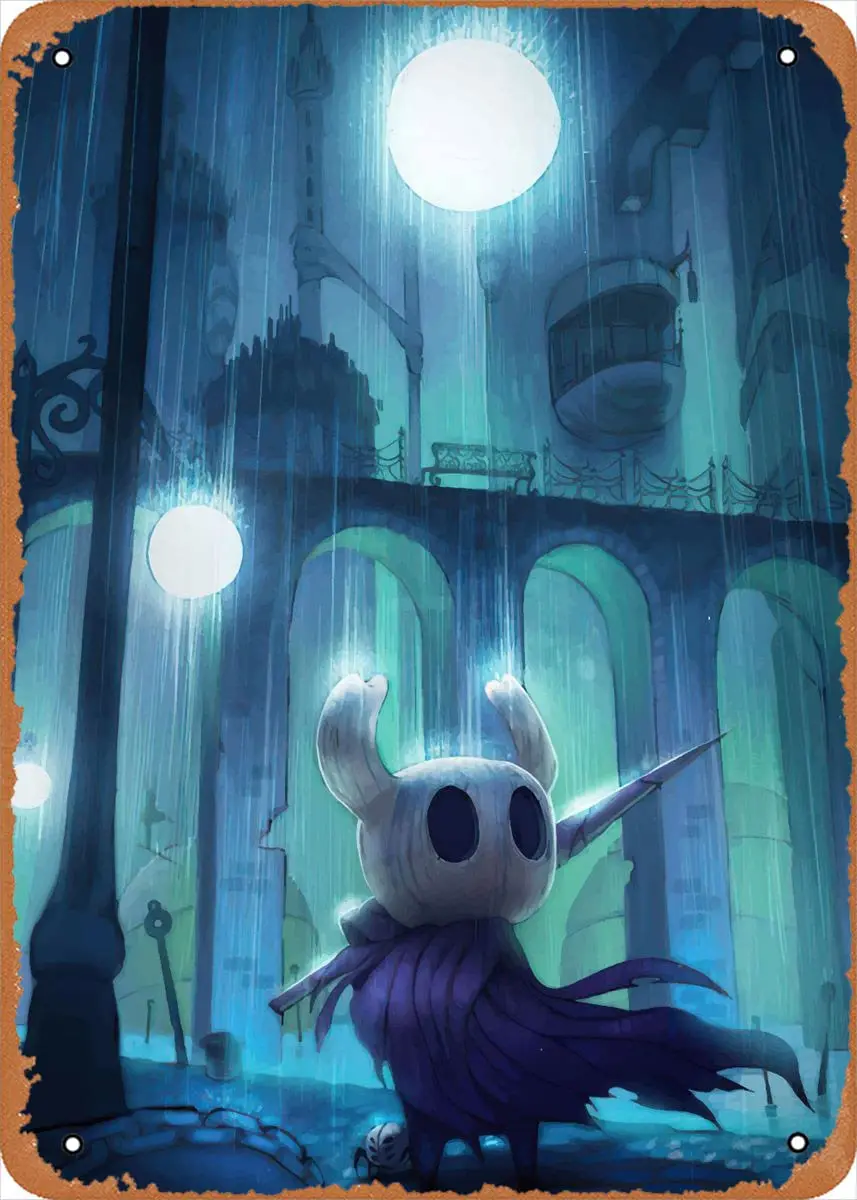 Muecddoa Anime Metal Poster Game figure poster metal tin sign Hollow Knight Wall Art Decor Metal Sign - 8 x 12inch sign