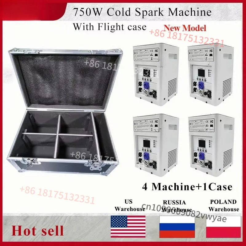 4PCS 750W Cold Spark Machine Indoor Outdoor Flight Case DJ Party Wedding Stage Equipment Wireless Remote Control