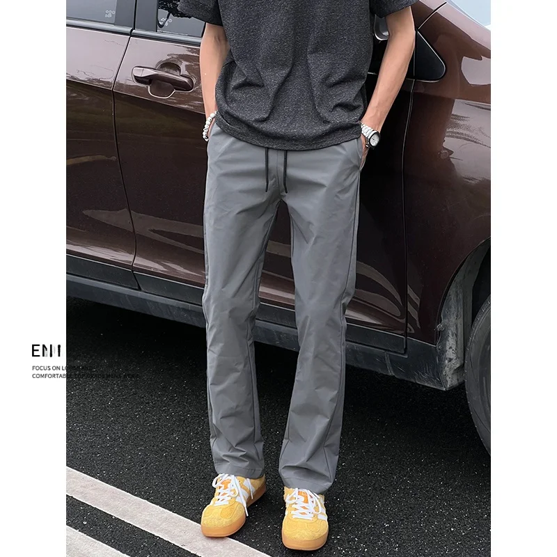 

Мужские брюки Entong: прямые, зауженные, повседневные, быстросохнущие, легкие, в винтажном стиле, летние, модные, из полиэстера, немнущиеся