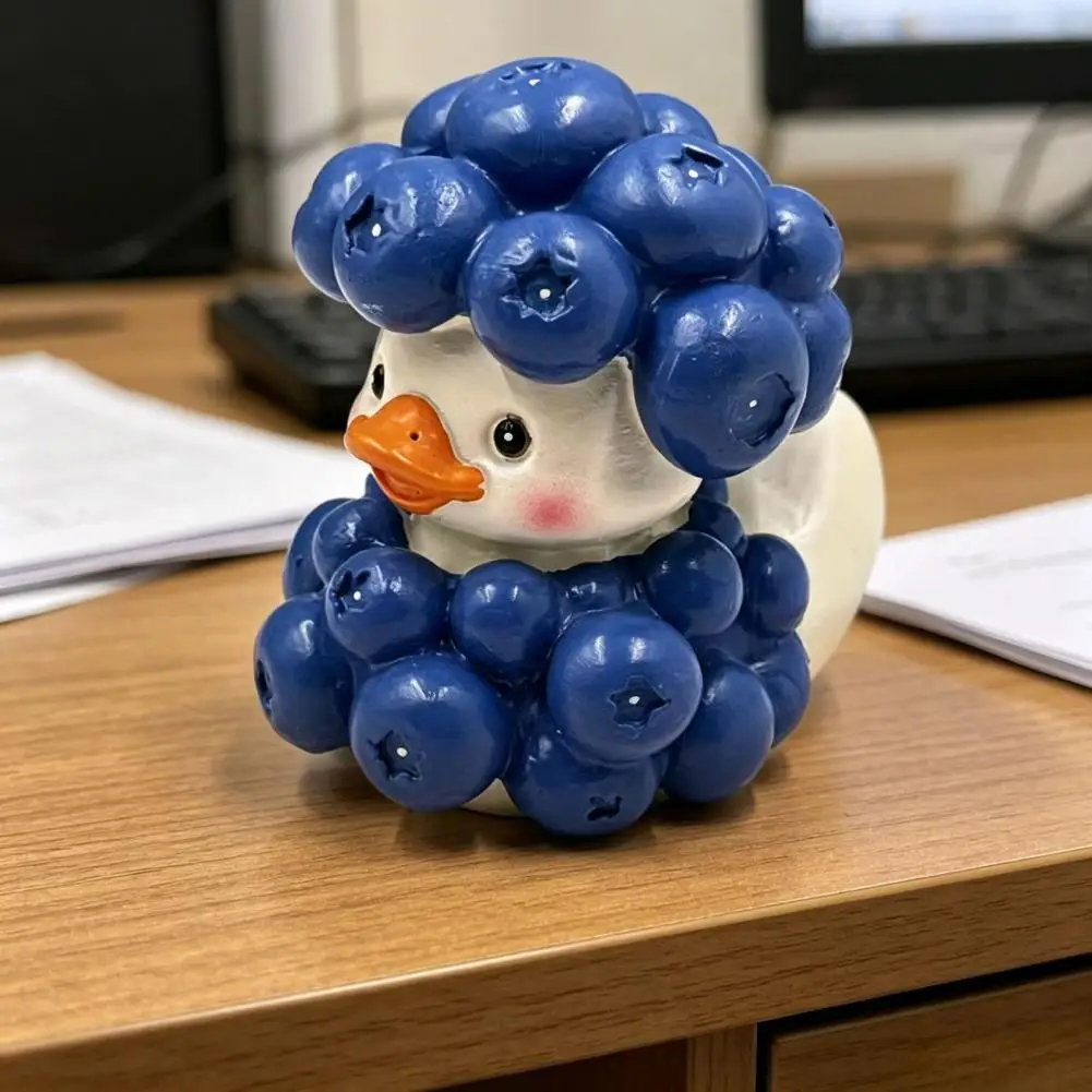 Cute Resin Blueberry Duck Figurine Versatile Ornament for Home Office Blueberry Duck Resin Ornament Cute Cartoon for Home