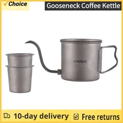 LIXADA 400ml Titanium Coffee Pour Over Kettle Coffee Mini Tea Water Camping Pot Stove Top Coffee Pot Gooseneck Traveling Tea Pot