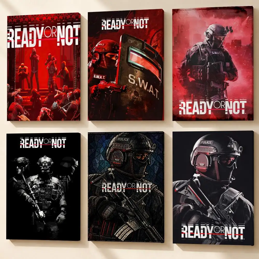 Action Game R-Ready or Not Framed Wall Painting Canvas Poster Wooden Stretcher Frame Inner Frame Kit for Wall Art Painting