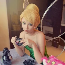 Princess Girls Tinker Bell Dress Up Tinkerbell Cosplay Wigs Short Blonde Hair With Bun Heat Resistant Synthetic Hair Wig