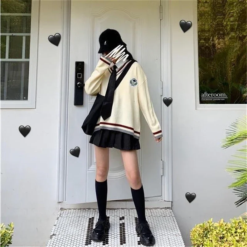 Nuovo 2025 giapponese preppy pullover JK maglione allentato casual maniche lunghe studente maglia a maniche lunghe con scollo a V pullover uniforme scolastica