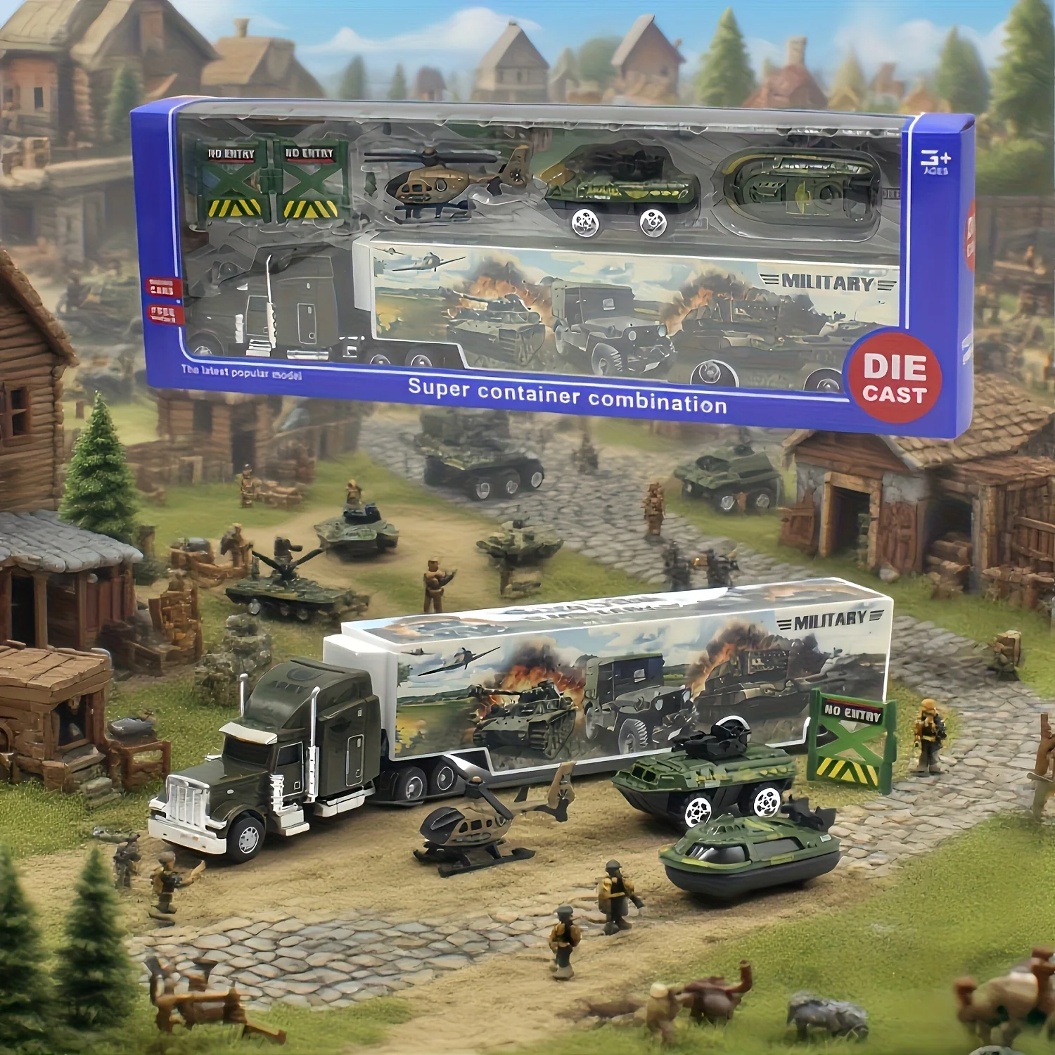 A set of toys, an alloy American-style car container truck toy model car, toy car model ornaments, collectible model cars