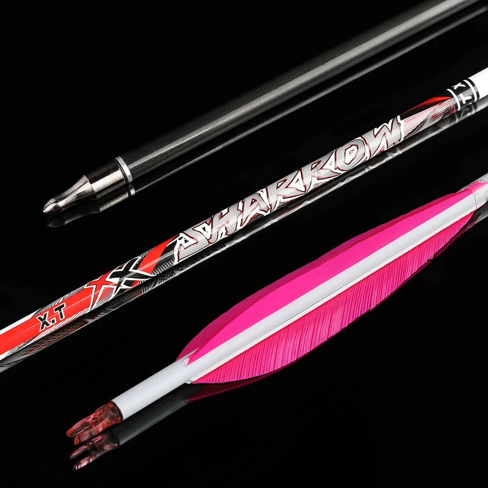 32inch Archery Pure Carbon Arrow Target Feather Carbon Arrow Spine 300-800 ID 6.2mm Archery For Compound Recuvre Bow Shooting