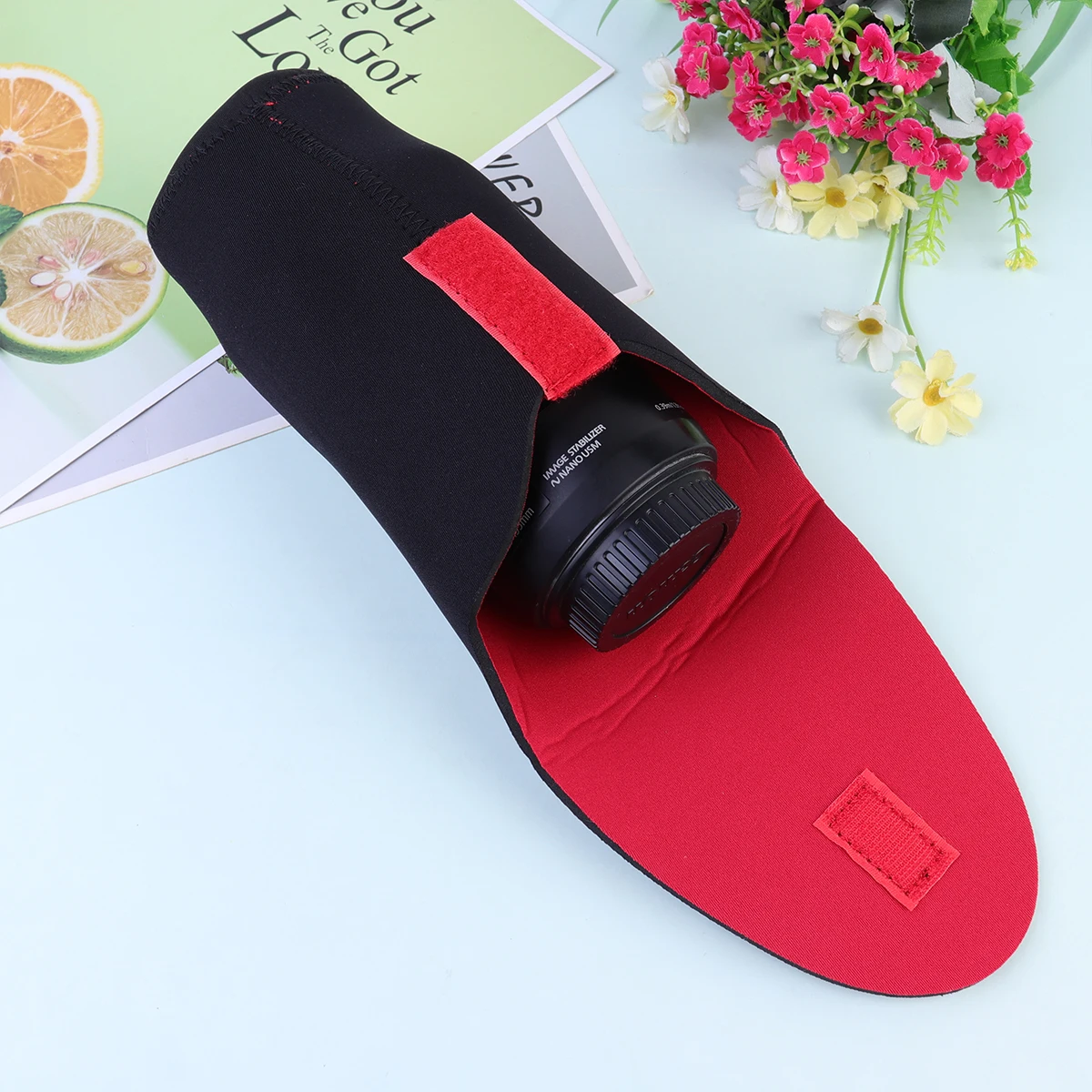 

2pcs Lens Diving Material Lens Pouch Drop Resistant Shockproof Protection For Camera Lenses Compact Portable Black L