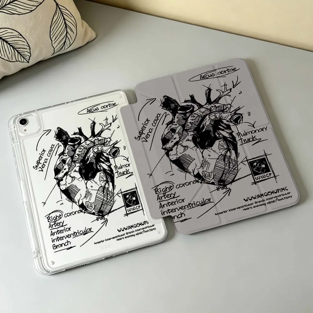 Cartoon Human Heart Sketch Soft For Apple iPad Air A16 4 12th 11th 10th 7th 11 12.9 13 10.5 inch Gen 3Y Tablet Case