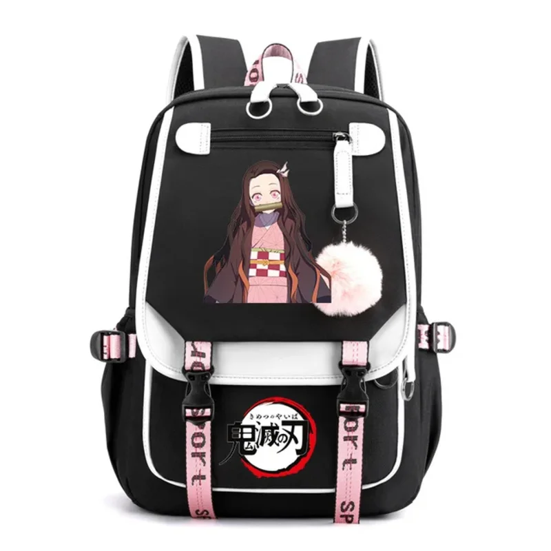 Sac à Dos en Toile à Motif de Dessin Animé Demon Slayer Nezuko pour Adolescente Grand Cartable d'École Décontracté à la Mode pour Enfant et Femme