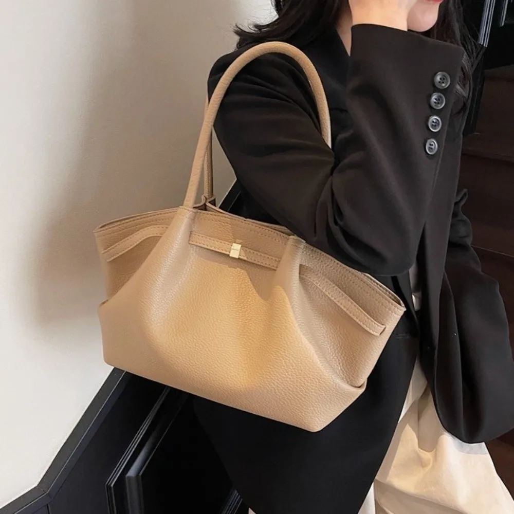 

Fashion French PU Shoulder Bag Solid Color Large Capacity Women Tote Bag PU Leather Commute Underarm Bag Travel