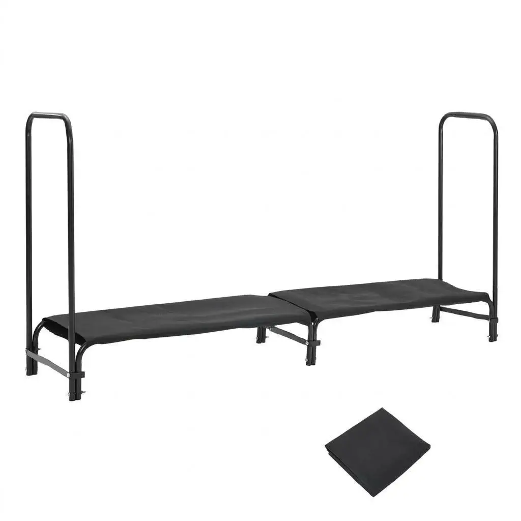 Heavy Duty Steel Firewood Rack with Waterproof Zippered Cover - Outdoor & Indoor Log Holder - Durable Wood Storage for Patio, Deck, Backyard, Fireplace - Black Oxford Fabric