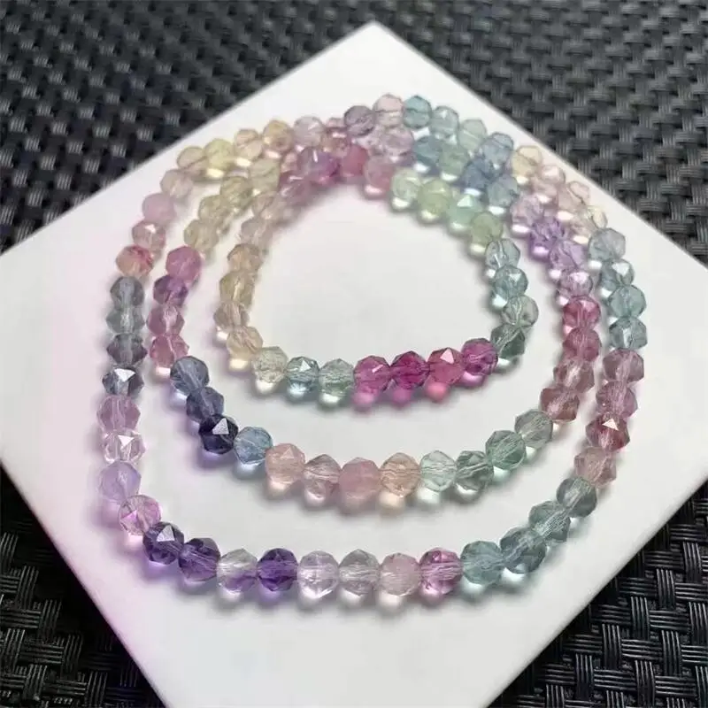 5.6MM Natural Fluorite Facet Bead Triple Circle Bracelet Women Fashion Crystal Clear Lovers Strand Jewelry Gift 1PCS