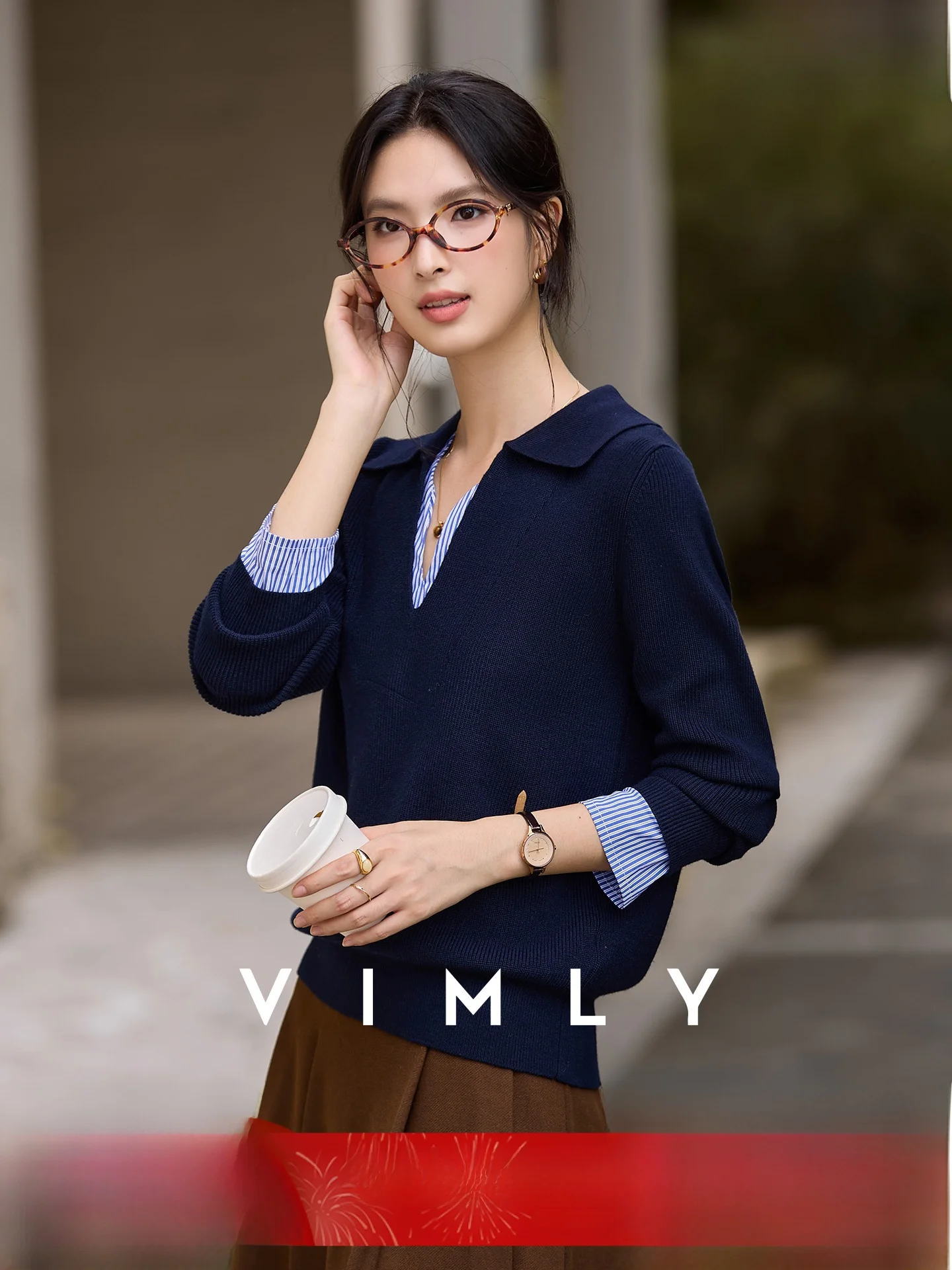 

Вязаная женская кофта с V-образным вырезом и длинными рукавами, повседневная, в полоску, с отложным воротником, весенняя новинка, синий цвет