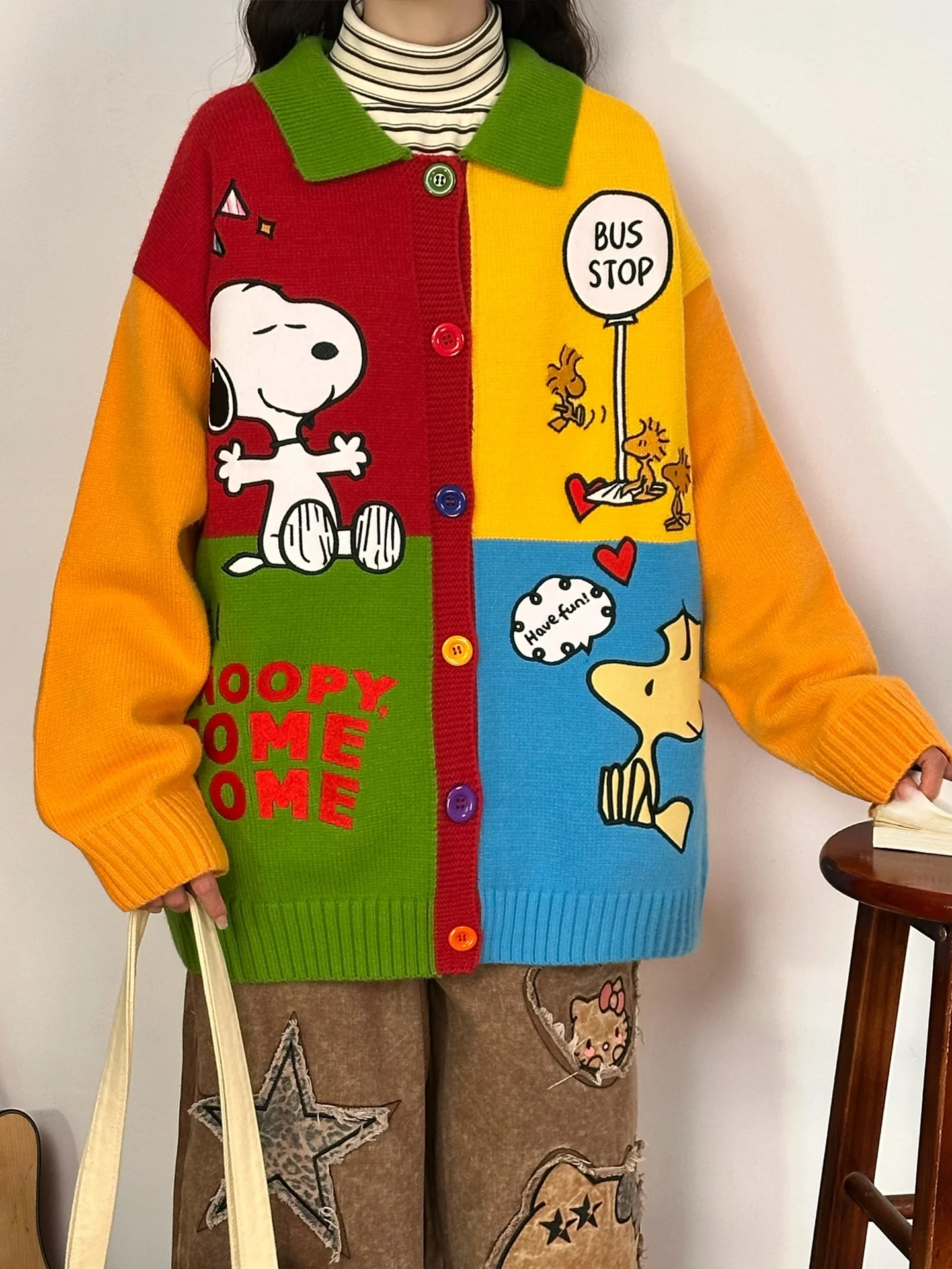 

SOLDOUT оригинальный американский ретро вышитый цветной блузка открытый кардиган свитер женский осенне-зимний колледж Sle Jaet