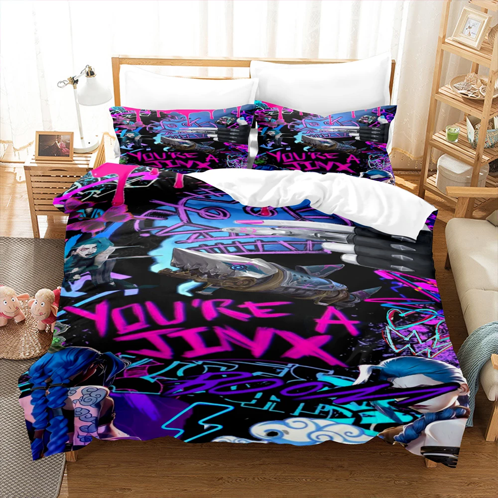 Arcane Anime Game Jinx Bedding Set Bedding Set Cute Quilt Cover Bed Cover With Pillowcase Twin Single Queen King Size Boys Adult