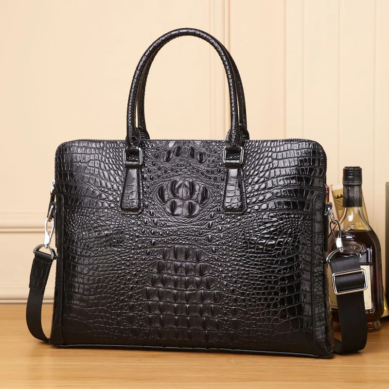 

Crocodile Pattern Genuine Messenger Leather Laptop Bag Business Men's Briefcase Handbag Casual One Shoulder Diagonal Computer