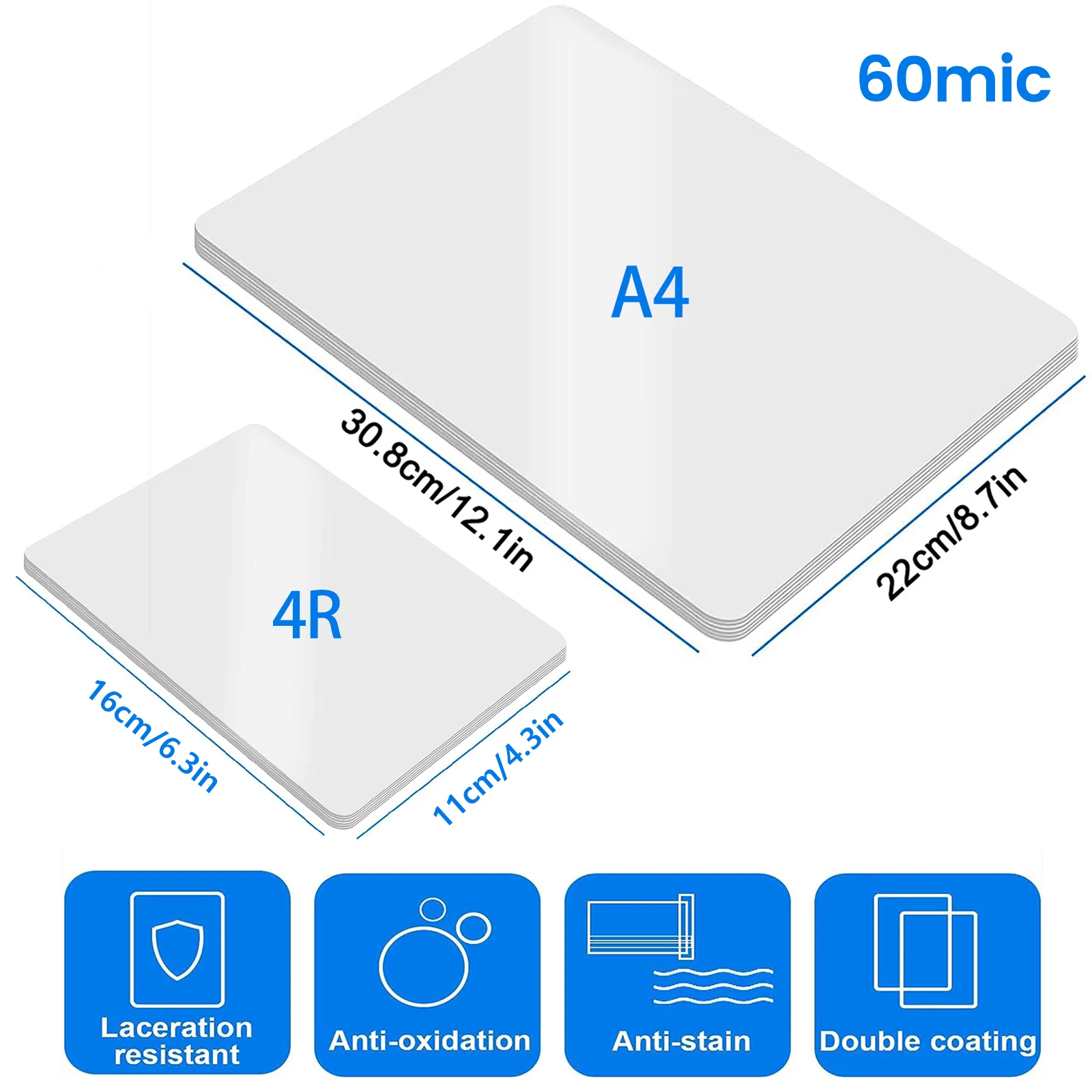 100 Sheets 4R/A4 Clear Thermal Laminating Sheets 60Mic Waterproof Office Compatible Document Protection Laminatin