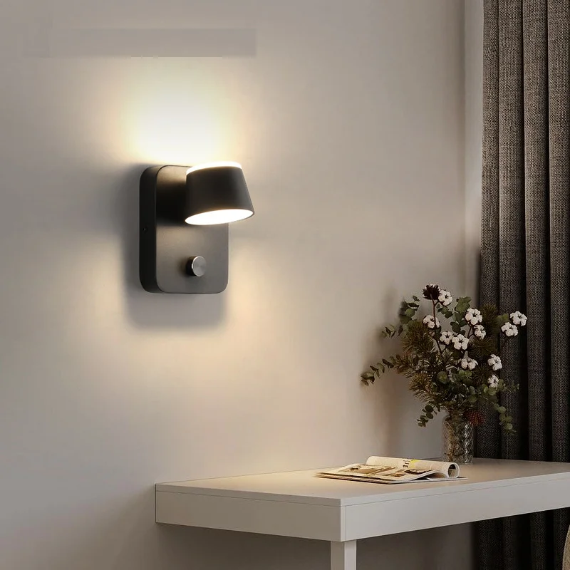 Modern LED Dimming Wall Light Rotatable Glow Up and Down Wall Sconce with Knob Button Corridor Bedroom Bedside Reading Lamp 12W