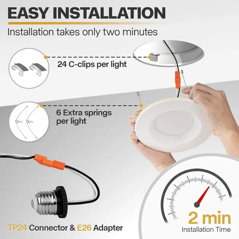 12 عبوة من مصابيح LED مقاس 5/6 بوصة مع ضوء ليلي، إضاءة مجوفة 5CCT قابلة للتحديث 2700K-6000K قابلة للتعتيم، 12 وات = 75 وات، 1200