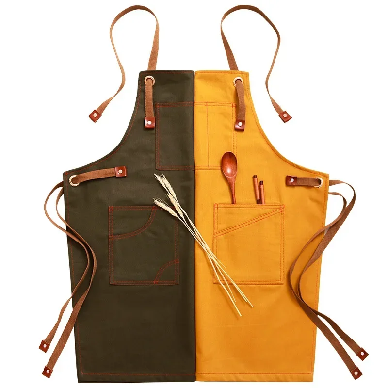 

Hair Apron Heavy Duty Canvas Barber Work Aprons Unisex Cross Straps Adjustable Salon Hairdresser Bib PU Leather Apron for Men