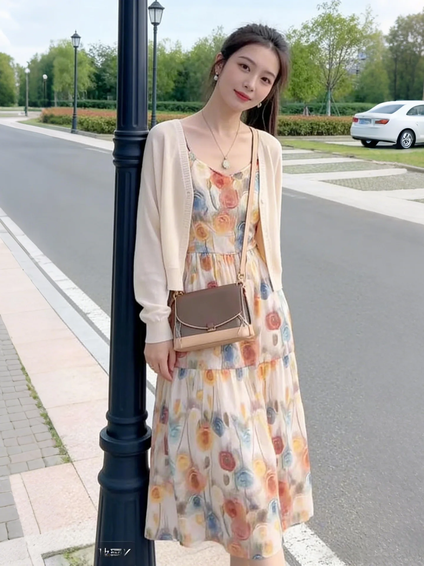 

Korean Style Women's Knitted Sun Protection Cardigan And Strap Dress Set Summer New Fashion Outfit Long Sleeve Regular Fit