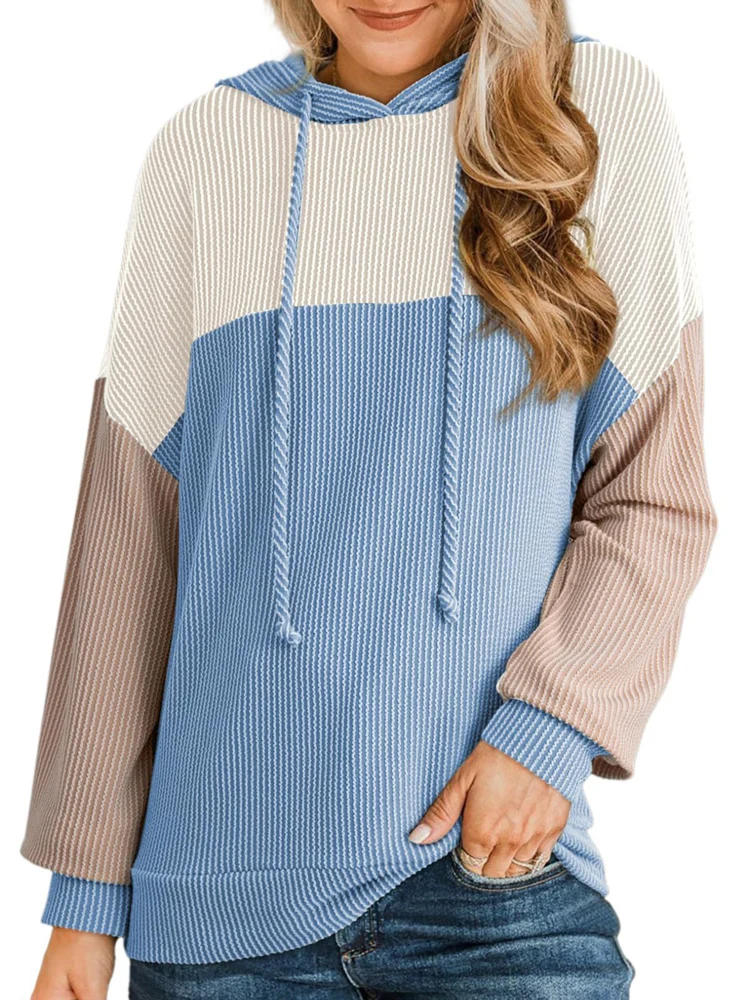 새로운 가을 여성 스트라이프 후드, 풀오버 후드, 긴 소매 후드, 패치 워크 후드, 여성용 캐주얼 후드, 여성 의류