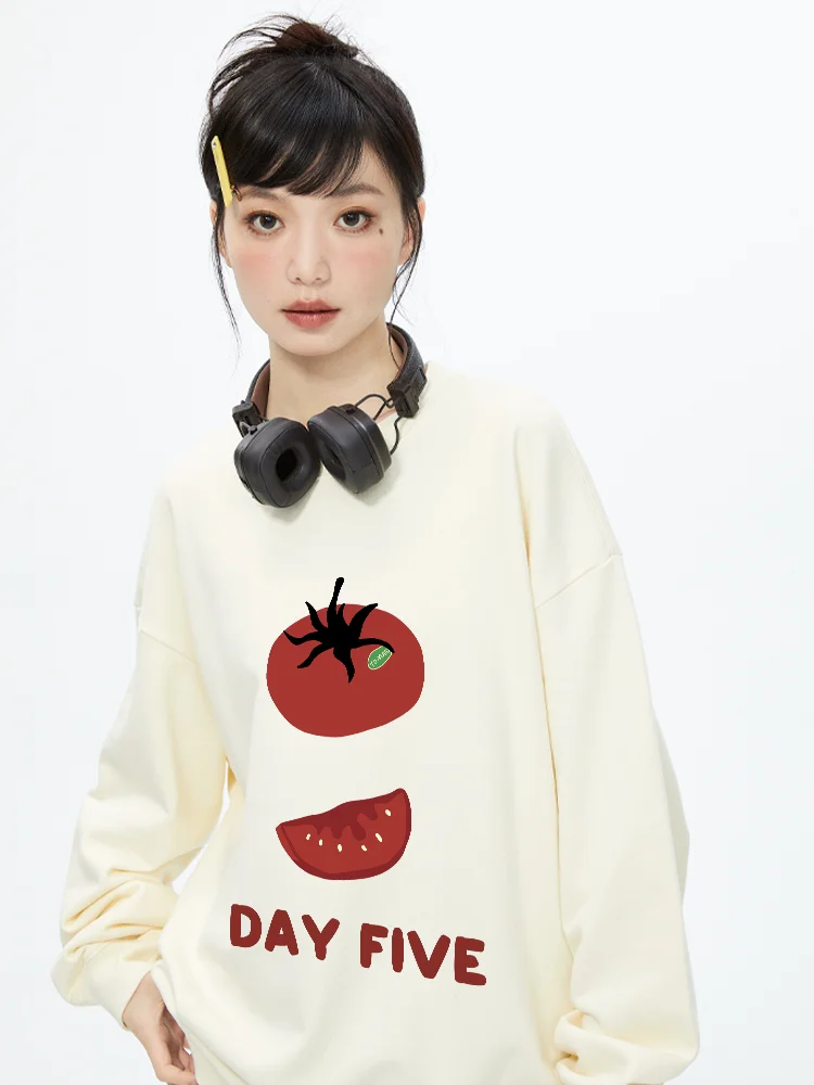 

2024 autumn and winter new tomato printed hooded sweater loose cotton casual loose sweater high street trendy brand loose top