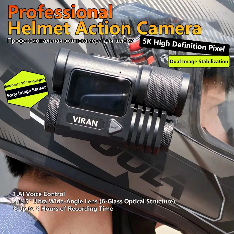 5K Action Camera WiFi Voice Control 145 Degree Wide Angle Touch Screen Dual Stabilization Helmet Sports Camera with 128GB Card