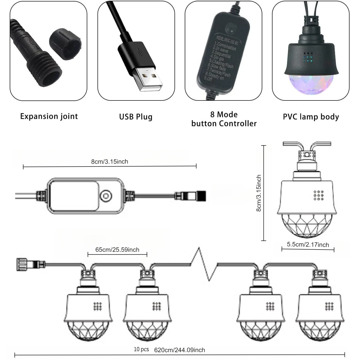 USB LED Light String Colorful Lamp Strip Outdoor Camping Waterproof Atmosphere Light USB Screen Decorative String Lights