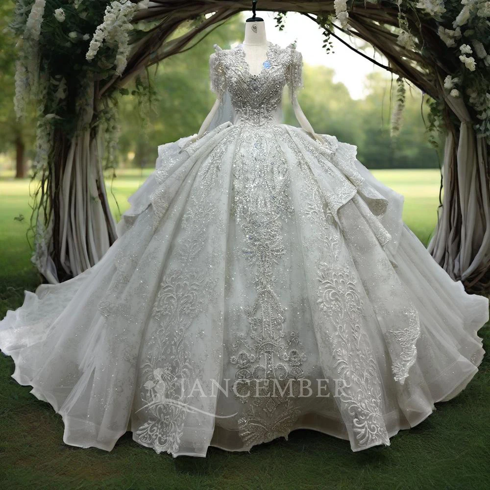 

2025 кружевное новое изысканное свадебное платье с длинными рукавами, бальное платье принцессы, свадебное платье с кисточками, новое платье со шлейфом, Vestidos De Novia