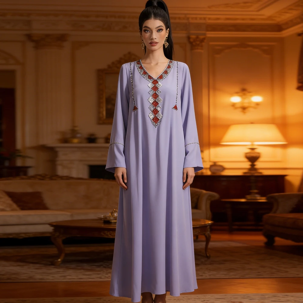 

Ramadan Muslim Woman Dresses Diamonds Abayas Dubai Abayo Femme Musulmane Robe Eid Djellaba Islam Jalabiya Kaftan Vestidos Caftan