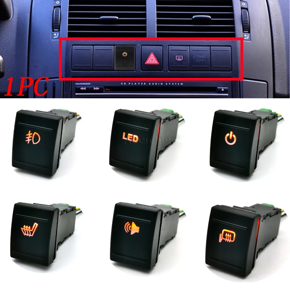 1PC Car DRL Heated Seat Front Rear Fog Light Power on off Radar Mirror Heated Switch Button with wire Fit For VW Polo 2004-2009