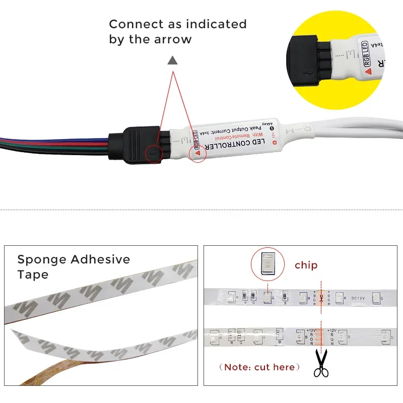 مقاوم للماء LED شرائط ضوء الشريط ، مصباح الشريط ، تحكم الأشعة تحت الحمراء ، امدادات الطاقة ، 60 المصابيح ، م ، 2835 RGB ، الأبيض ، 300 المصابيح ، تيار مستمر 12 فولت ، 5 متر