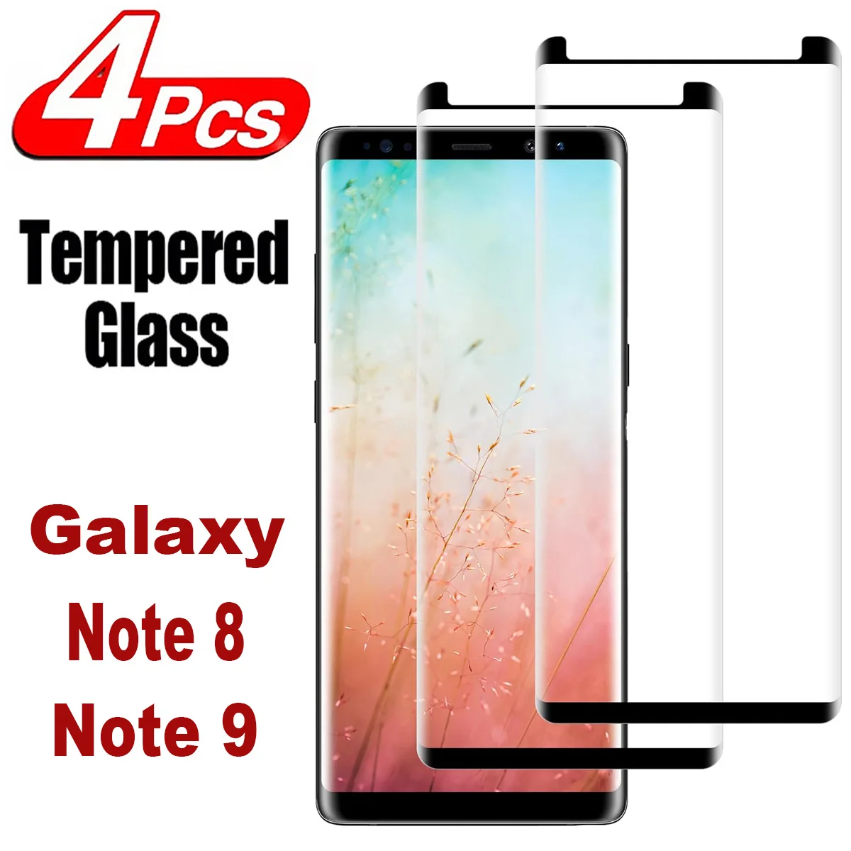 

9H Curved Four Sides Glue Tempered Glass For Samsung Galaxy Note 8 Note 9 2/4PCS HD Screen Protector