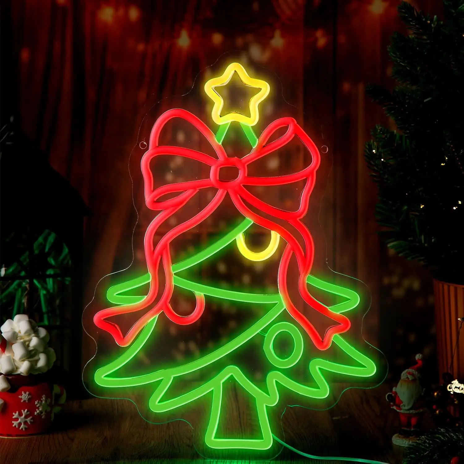 Weihnachtsbaum-Neonschild, USB, dimmbar, LED-Neonlichtschild für Getränke, Bar, Männerhöhle, Schlafzimmer, Hotel, Geschäft, Spielzimmer, Party, Wanddekoration