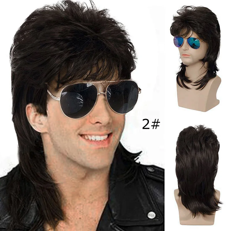Disco Fancy Party Man Shoulder Length Hair Ball Clothing Match Punk Wig Cabaret Performance Headwear Mullet Medium Length Hair