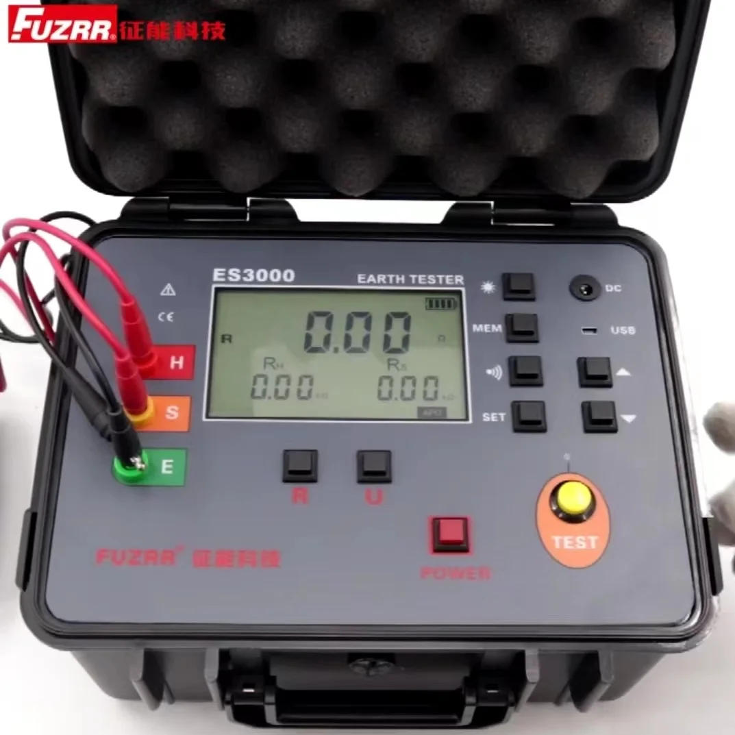 FUZRR ES3000 Digital Ground Resistance Tester Three-wire Ground Resistance Meter Low Resistance Measurement Range 0.01Ω-3000Ω