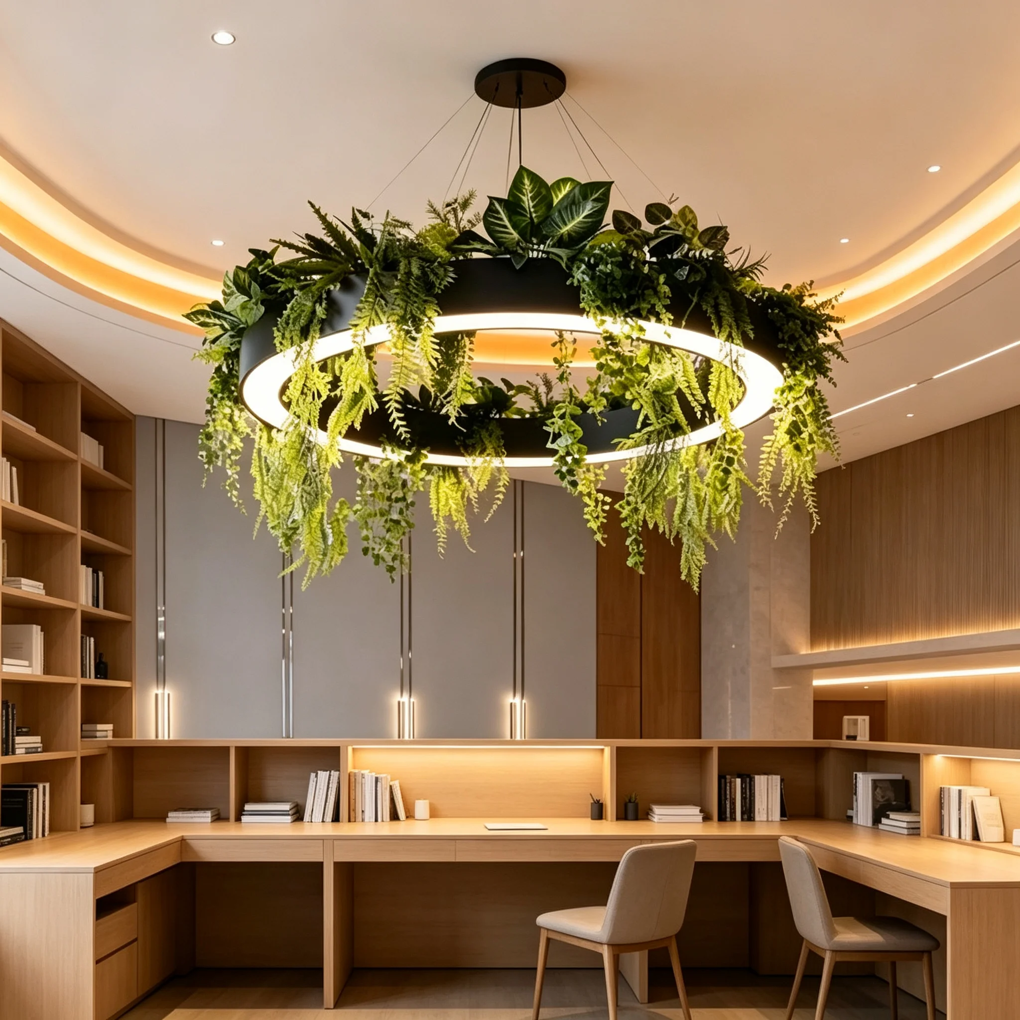 Circular Green Plant Decoration Pendant Light Ceiling Dining Room Chandeliers Bedroom Hanging Lamps Study Led Lights Fixture