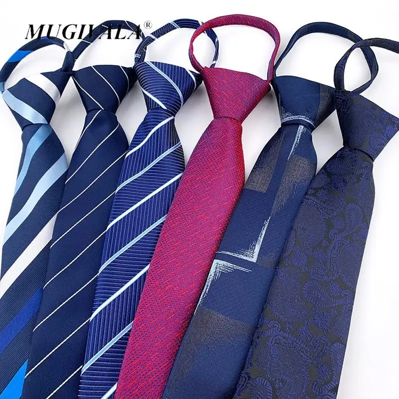 

MUGIVALA Brand 7cm Zip Tie Business Striped Necktie Red Blue Tie For Men Groom Polyester Tie