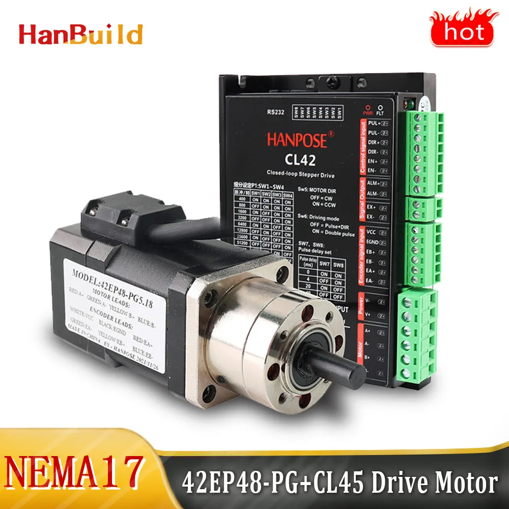 

closed-loop deceleration stepper motor nema17 42EP48-PG Ratio 3.71-1 closed-loop gear stepper motor CL42 driver