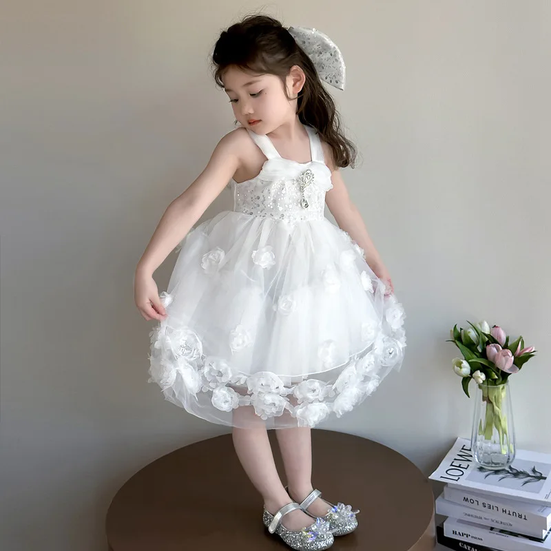 

Girls Skirt 2025 Summer New Children's Clothing Korean Style Girl Baby Bow Mesh Sequins Princess Dress Casual Simple Daily