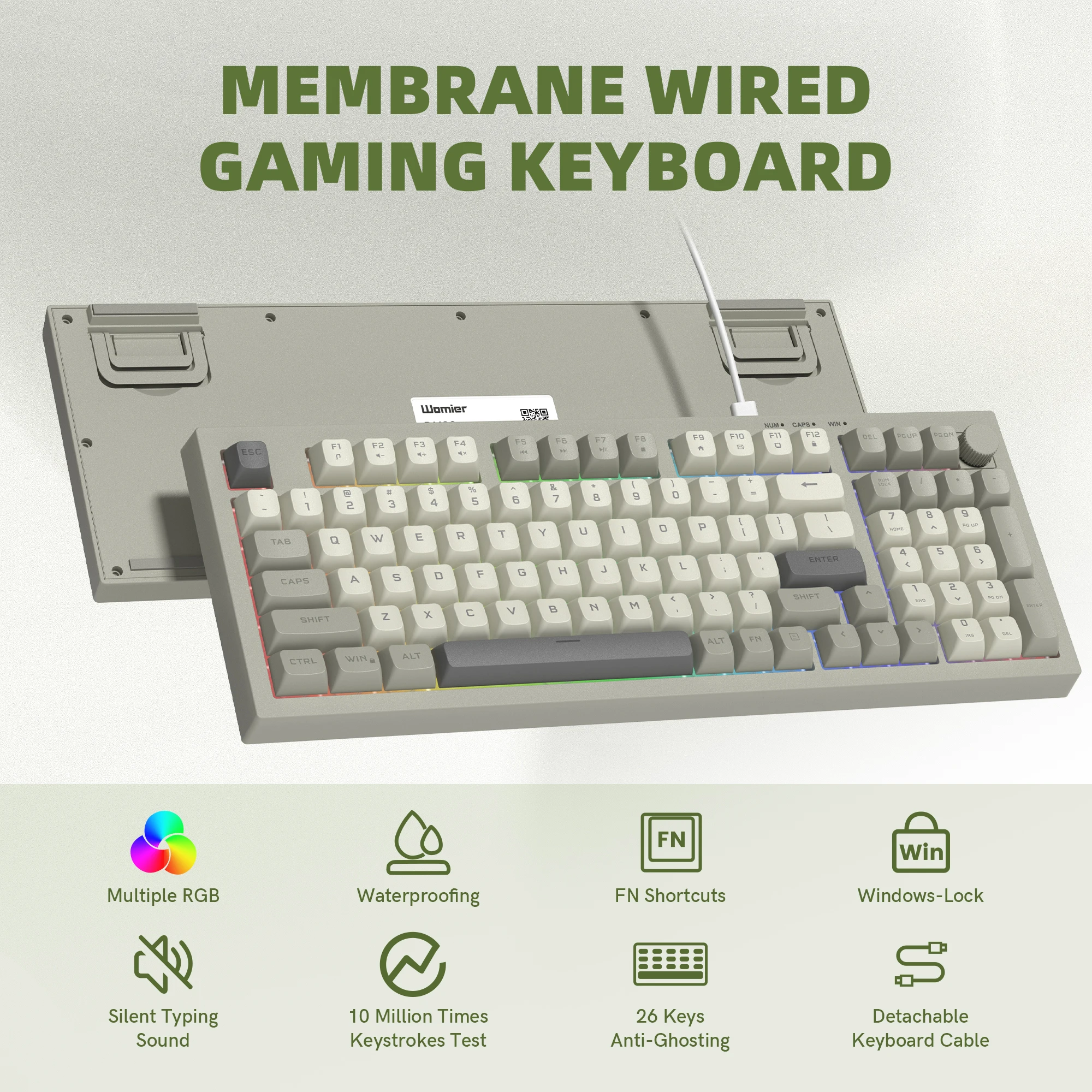 

WOMIER DK98 Проводная игровая клавиатура Бесшумные мембранные клавиши с ручкой регулировки громкости, защита от брызг для ПК, ноутбуков, геймеров