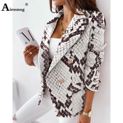 Aimsnug-Blazers elegantes para mujer, chaquetas con cuello de solapa, Tops con estampado de piel de serpiente, prendas de vestir exteriores, abrigos ajustados para mujer 2022