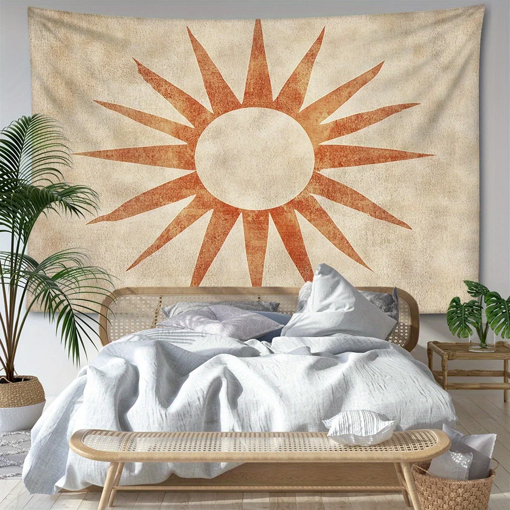 Large Sunburst Boho Tapestry Wall Hanging Polyester Bohemian Summer Decor Abstract Coastal Tropical Beach Nursery Art