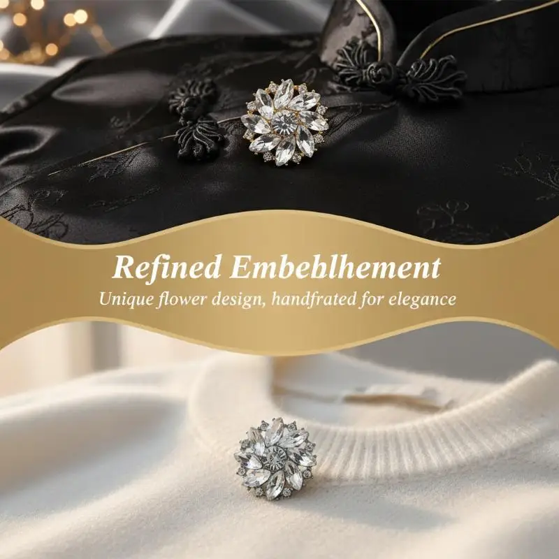 New 2/4Pcs Sparkling Rhinestone Flower Shaped Metal Button Suitable For Decorative Buttons On Clothing